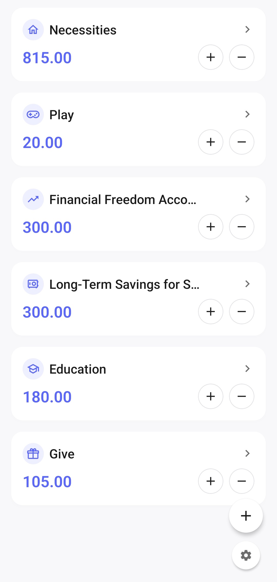 The app home screen showing a total balance of 1,720, with only 20 left in the Play jar